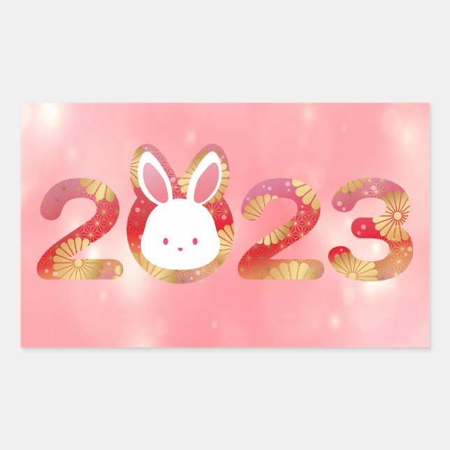 2023, Chinese New Year, Rabbit  Rectangular Sticker (Front)