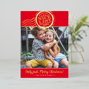2023 CHRISTMAS PHOTO cute kids Nice List stamp red