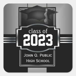 2023 Classy Modern Silver Graduation Year   School Square Sticker