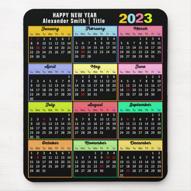 2023 Colourful Calendar Modern Minimalist Custom Mouse Pad (Front)