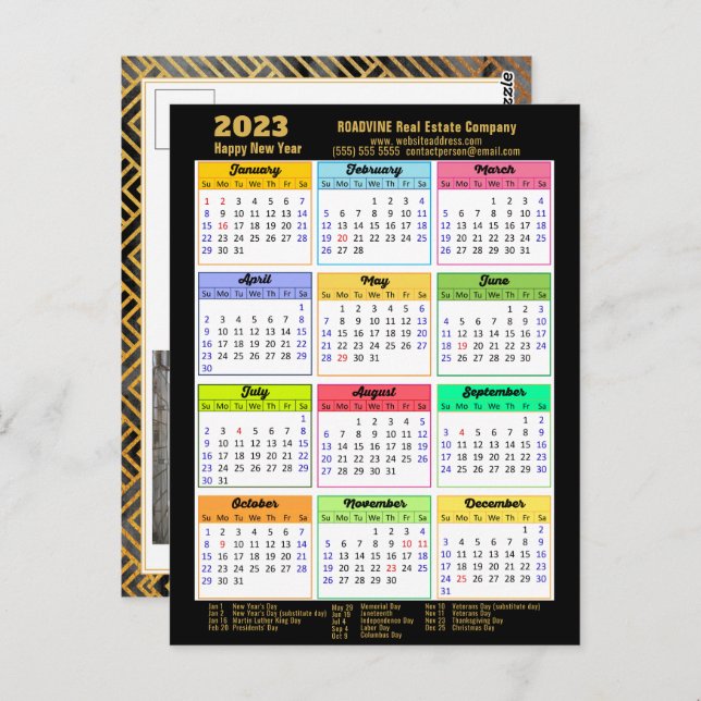 2023 Corporate Black Gold Modern Calendar Photo Postcard (Front/Back)