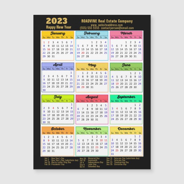 2023 Corporate Gold Script Modern Calendar Magnet (Front)