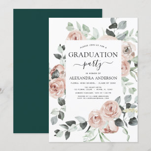 2023 Emerald Green Graduation Floral Greenery Invitation