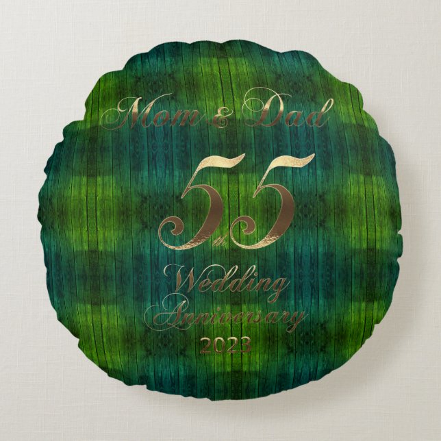 2023 Emerald Wedding 55th Anniversary Parents Round Cushion (Front)