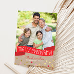 2023 FAMILY PHOTO cute confetti merry everything Holiday Card<br><div class="desc">by kat massard >>> kat@simplysweetPAPERIE.com <<< *** NOTE - THE SHINY GOLD EFFECT AND KRAFT LOOK ARE A PRINTED PICTURE Send and extra special message with style and pizzazz this year... Personalised with your details & photos my modern holiday products are sure to stand out from the flurry of greetings...</div>