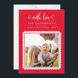 2023 FAMILY PHOTO cute elegant scallop frame red Holiday Card<br><div class="desc">by kat massard >>> WWW.SIMPLYSWEETPAPERIE.COM <<<
A cute card design featuring "with love" at the top then your names and message,  and plain colour on the backside,  giving you the opportunity to handwrite a personal message. With scallop framed square shaped photo on the front for your favourite photo!</div>