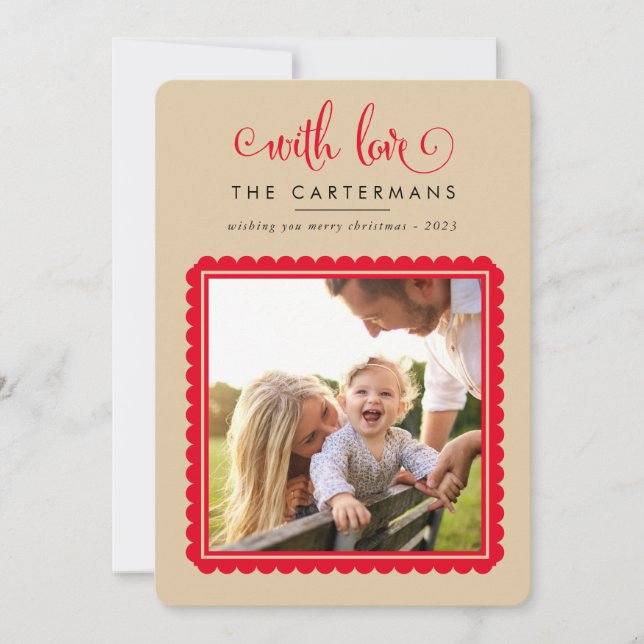 2023 FAMILY PHOTO cute elegant scallop frame sand  Holiday Card (Front)