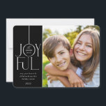 2023 FAMILY PHOTO elegant font modern JOYFUL black Holiday Card<br><div class="desc">by kat massard >>> WWW.SIMPLYSWEETPAPERIE.COM <<< An elegant card design featuring the quote "JOYFUL" with combined elegant script type with serif typography,  and plain colour on the backside,  giving you the opportunity to handwrite a personal message. With trendy edged square shaped photo on the front for your favourite photo!</div>