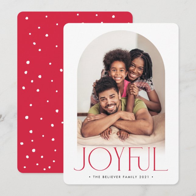 2023 FAMILY PHOTO minimalist arch JOYFUL red Announcement (Front/Back)