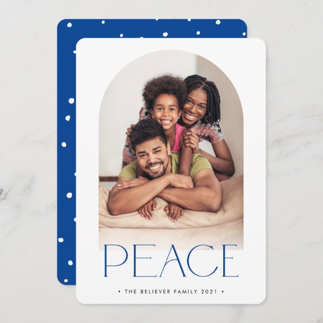 2023 FAMILY PHOTO minimalist arch PEACE blue Announcement (Front/Back)