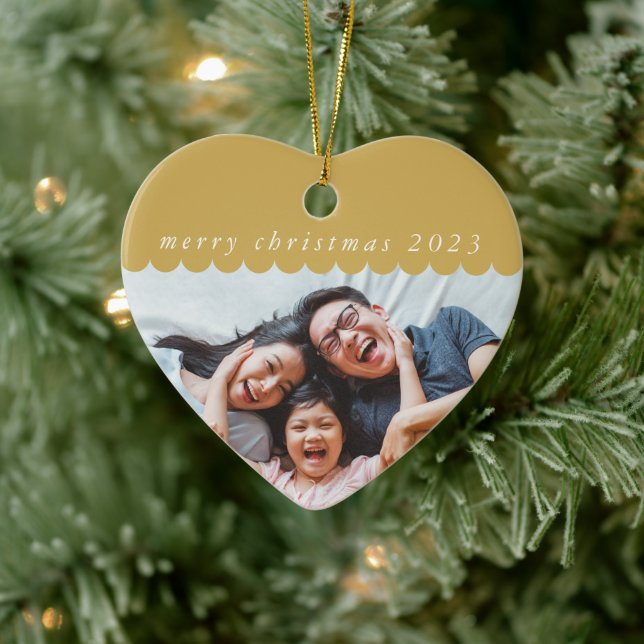 2023 FAMILY PHOTO simple cute scallop edge gold Ceramic Tree Decoration (Tree)