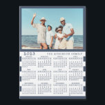 2023 Fridge Magnet Calendar Family Name & Photo<br><div class="desc">This personalised 2023 family photo calendar magnet with a blue and white background is easy to customise with your personal picture and Family name using the template. It's a lovely idea for beach house or a yacht. Make your own calendar as a practical gift for family, couples, grandparents, friends, workmates,...</div>