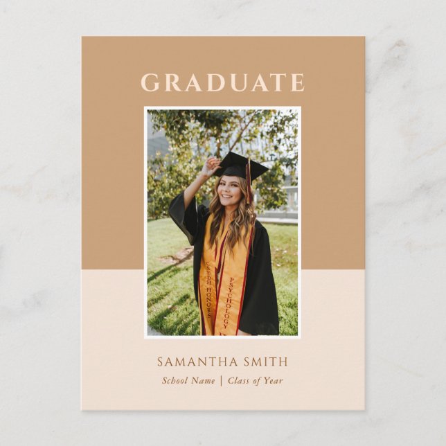 2023 Gold Modern Script Simple Photo Graduation Announcement Postcard (Front)