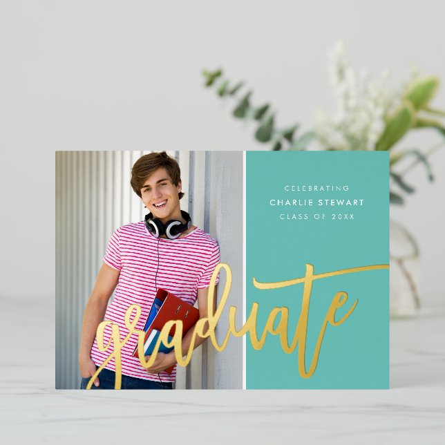 2023 GRAD photo modern calligraphy fun teal foil (Standing Front)