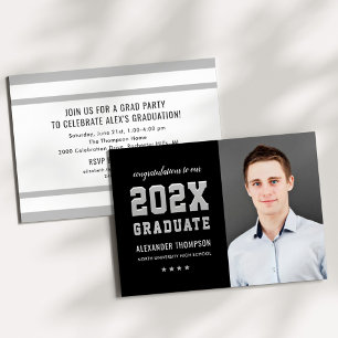 2023 Graduate Black Gray Graduation Party Photo Invitation