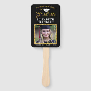 2023 Graduation Black and Gold Glitter Photo Hand Fan