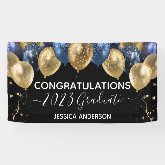 2023 Graduation Blue Gold Balloons Banner (Horizontal)