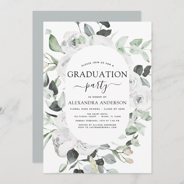 2023 Graduation Floral Eucalyptus Greenery Invitation (Front/Back)