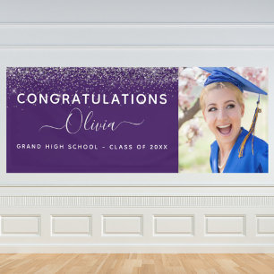 2023 Graduation Glitter Purple Silver  Banner