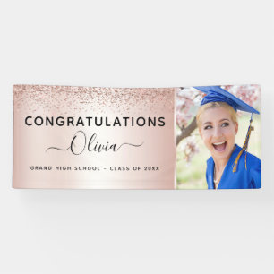 2023 Graduation Glitter Rose Gold Blush Pink Banner