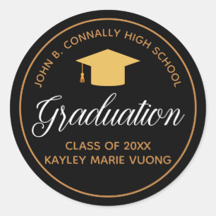 2023 Graduation Gold Black Elegant Custom Graduate Classic Round Sticker