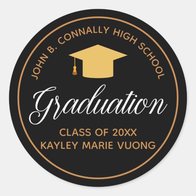2023 Graduation Gold Black Elegant Custom Graduate Classic Round Sticker (Front)