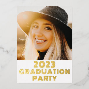2023 Graduation Party 2 Photo Gold Foil Invitation