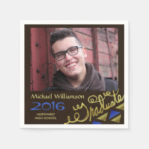 2023 Graduation Party Photo Gold Foil Typography Napkin