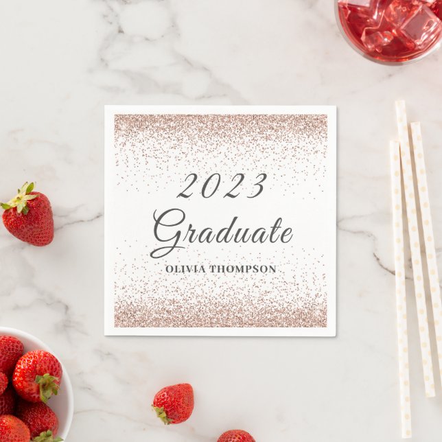 2023 Graduation Pink Glitter Paper Napkin (Insitu)