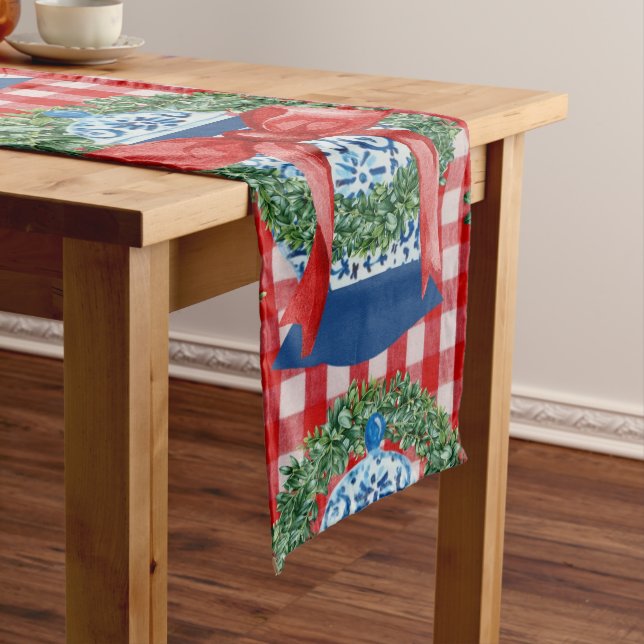 2023 Green Red Ginger Jars Gingham Long Table Runner (In Situ)