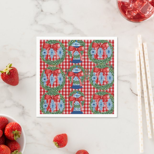 2023 Green Red Ginger Jars Gingham Napkin (Insitu)