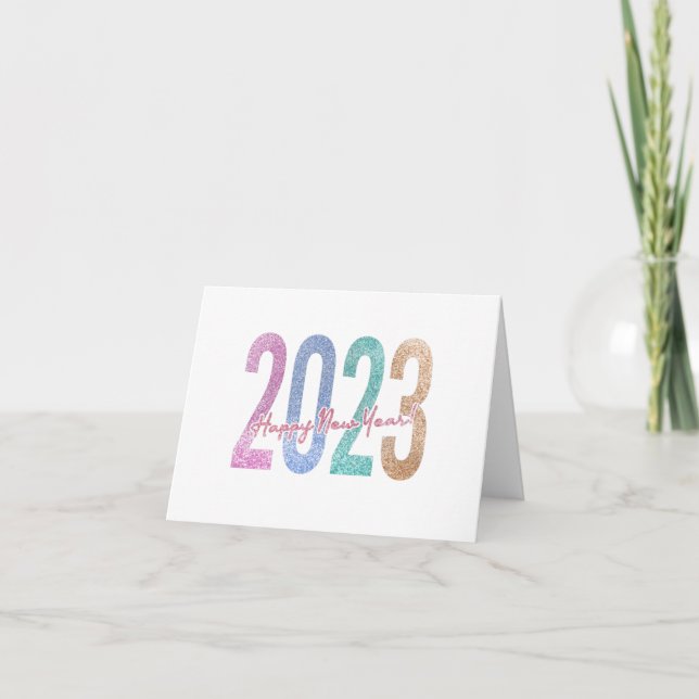 2023 Happy New Year with Colourful Glitter text Thank You Card (Front)