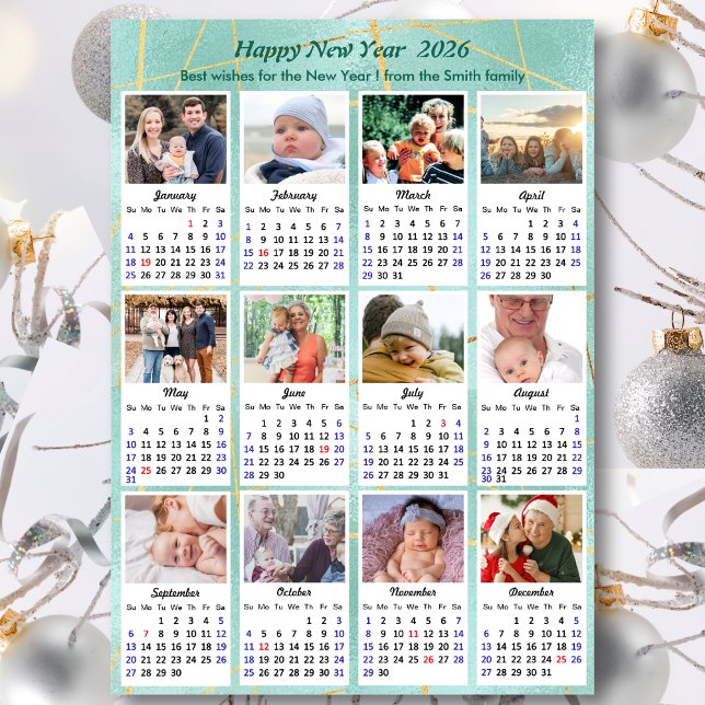 2023 Mint Green Modern Family 12 Photo Calendar Holiday Card (Creator Uploaded)