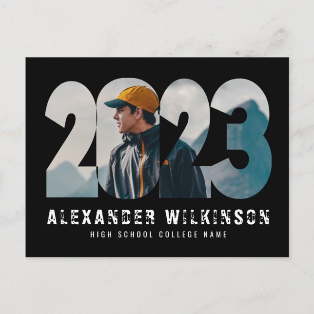 2023 Modern Bold Script Simple Photo Graduation Announcement Postcard (Front)