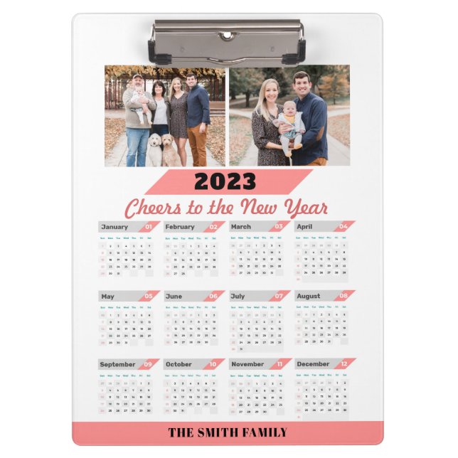 2023 Modern Family Custom Photo with Full Calendar Clipboard (Front)