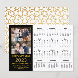 2023 Modern Gold Glitter Script 2 Photo Calendar Holiday Card