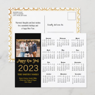 2023 Modern Gold Glitter Script Photo Calendar Postcard