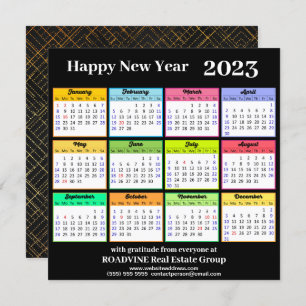 2023 Modern Gold Script on Black Business Calendar Holiday Card
