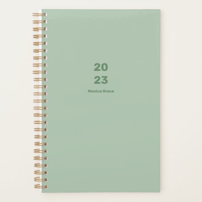 2023 modern minimalist weekly monthly name green   planner (Front)