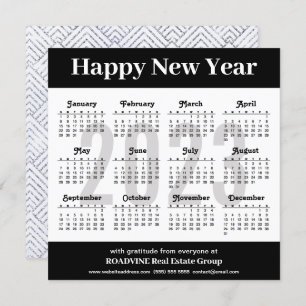 2023 Modern Silver Black Script Business Calendar Holiday Card