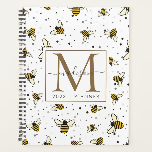 2023 Monogram Bumblebbees Pattern Weekly Monthly Planner (Front)