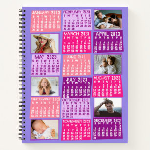 2023 Monthly Calendar Cute Mod 12 Photo Collage Notebook
