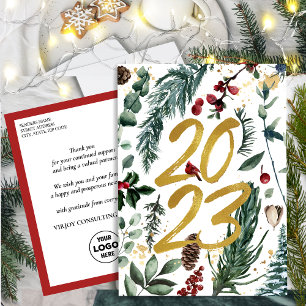 2023 New Year Business Festive Pine Bough Gold Postcard