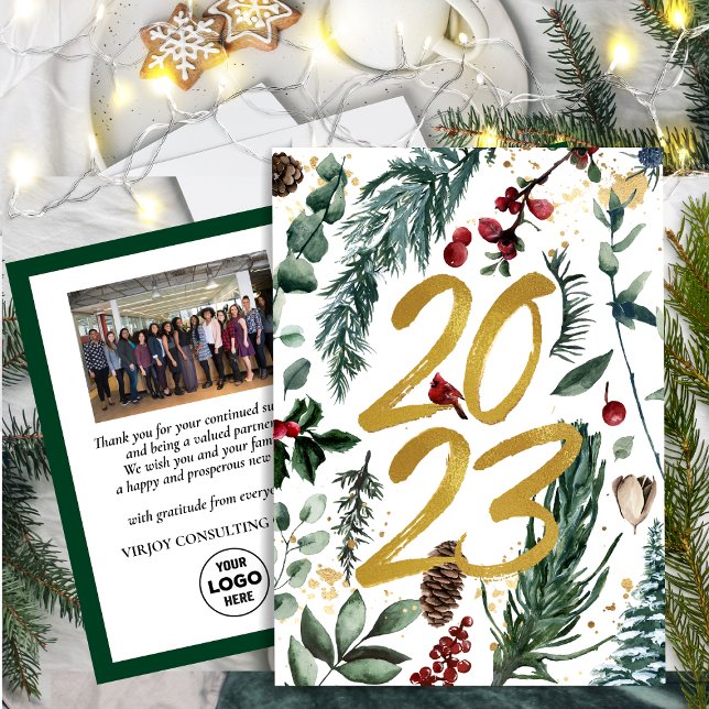 2023 New Year Business Photo Festive Pine Bough Postcard (Creator Uploaded)