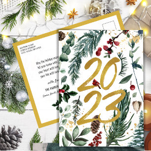 2023 New Year Gold Confetti Festive Pine Bough Postcard