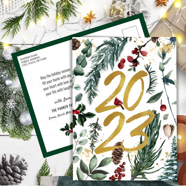 2023 New Year Gold Confetti Festive Pine Bough Postcard (Creator Uploaded)