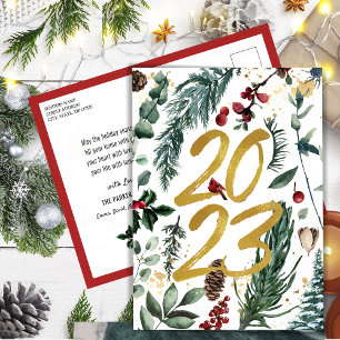 2023 New Year Gold Confetti Festive Pine Bough Postcard