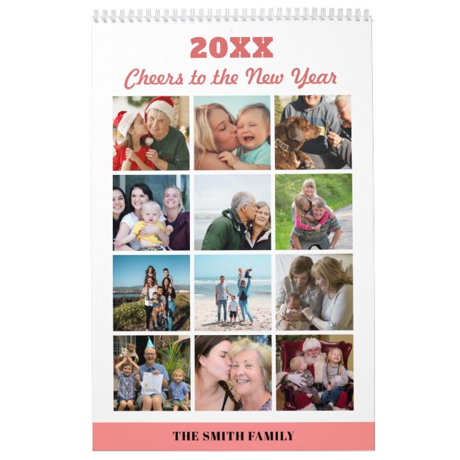 2023 New Year Modern Family 24 Photo Blush Pink Calendar (Cover)