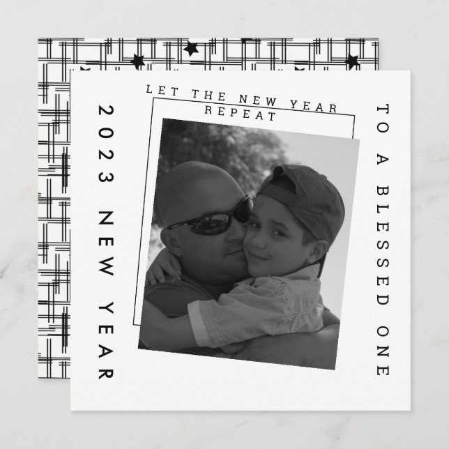 2023 New Years Black White Photo Card (Front/Back)