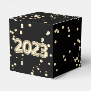 2023 New Years Gold and Black Balloon Confetti Favour Box
